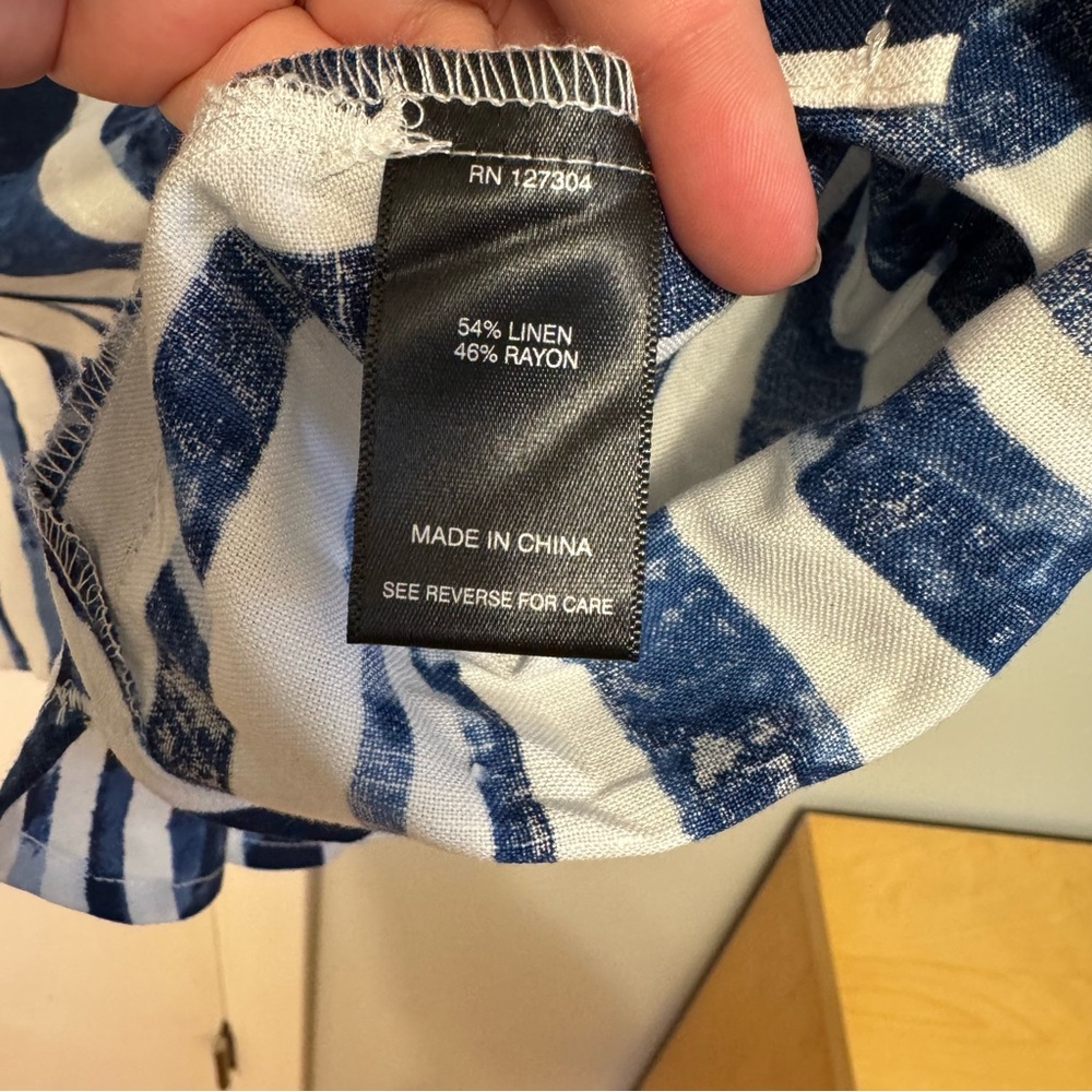 Ali Miles Navy and White Striped Casual Shirt - Picture 5 of 6